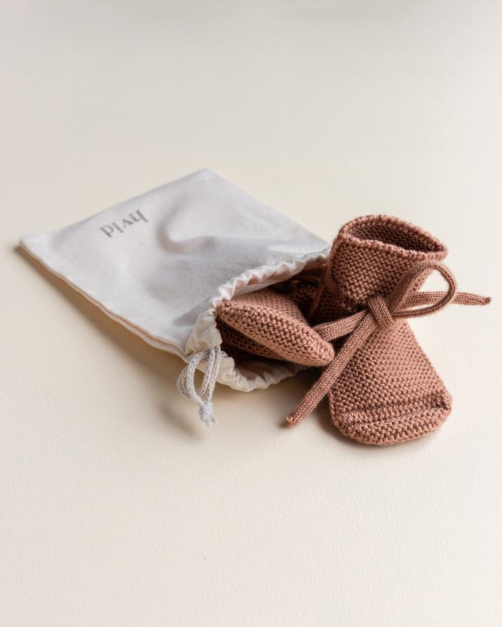 Knit Booties - Terracotta <br>hvid