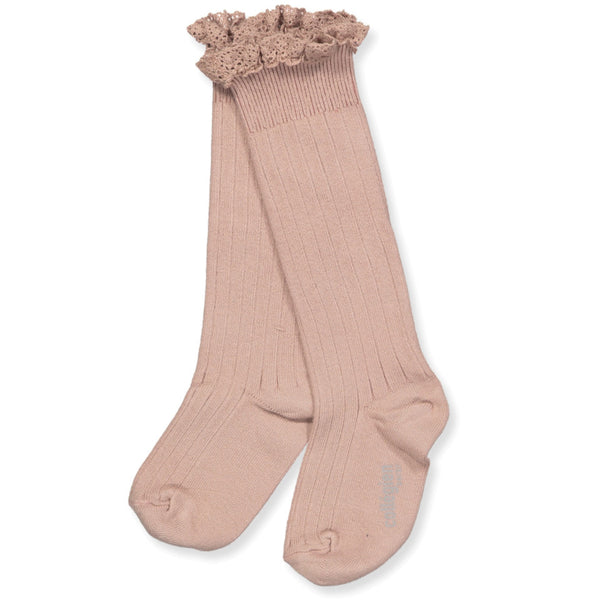 Collegien Ruffle Knee Socks - dusty pink