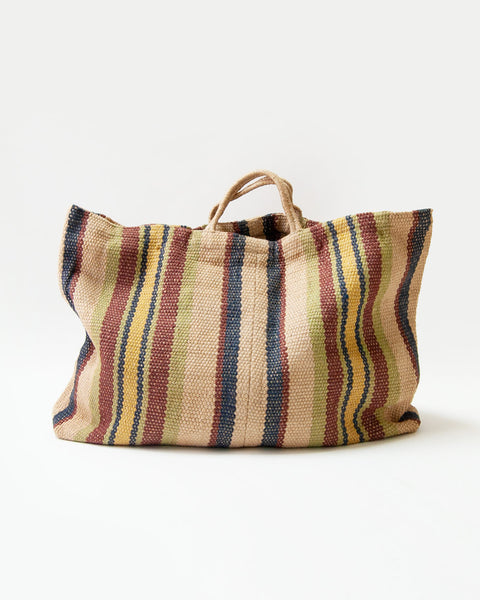 Extra large jute bag - Avocado and Brown Stripes