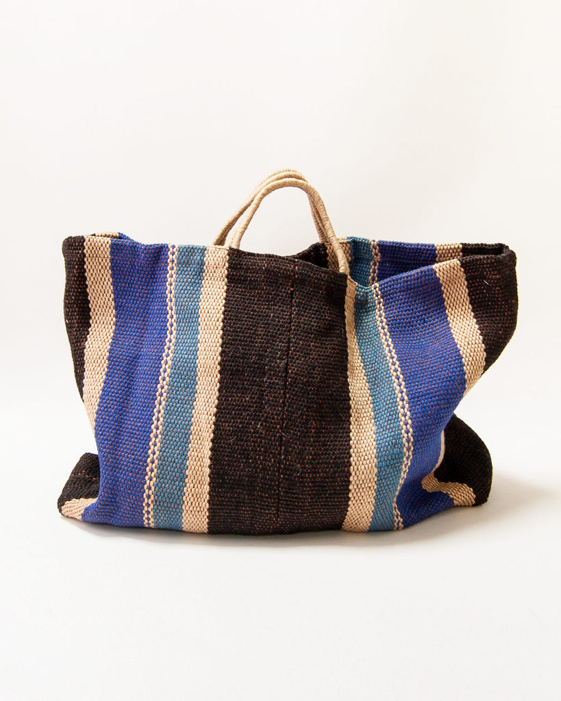 Extra large jute bag - Blue and Brown Stripes