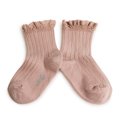 Collegien Lace Trim Ankle Socks - dusty pink
