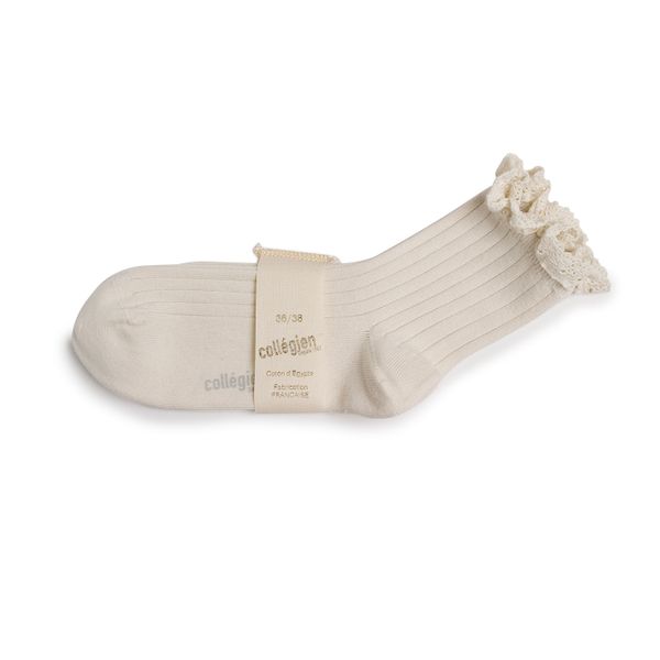 Women's Lace Trim Ribbed Ankle Socks - cream