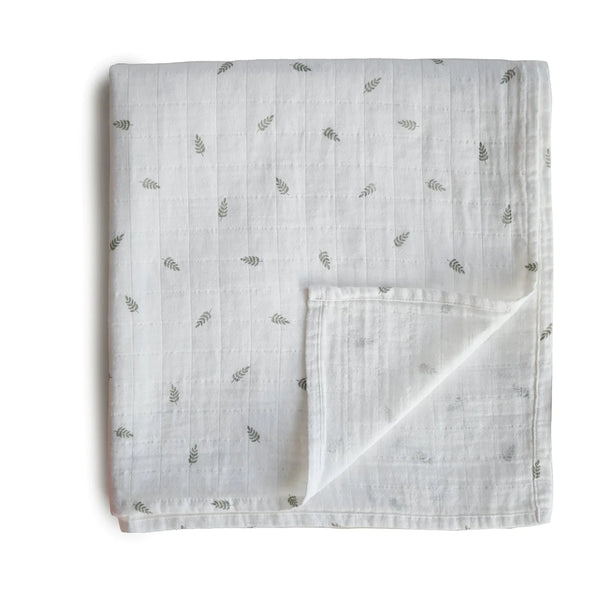 Muslin Swaddle Blanket Organic Cotton - Leaves <br> Mushie