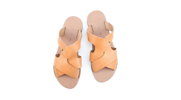 Handmade Leather Sandals -Natural- Pserimos <br> Kyma