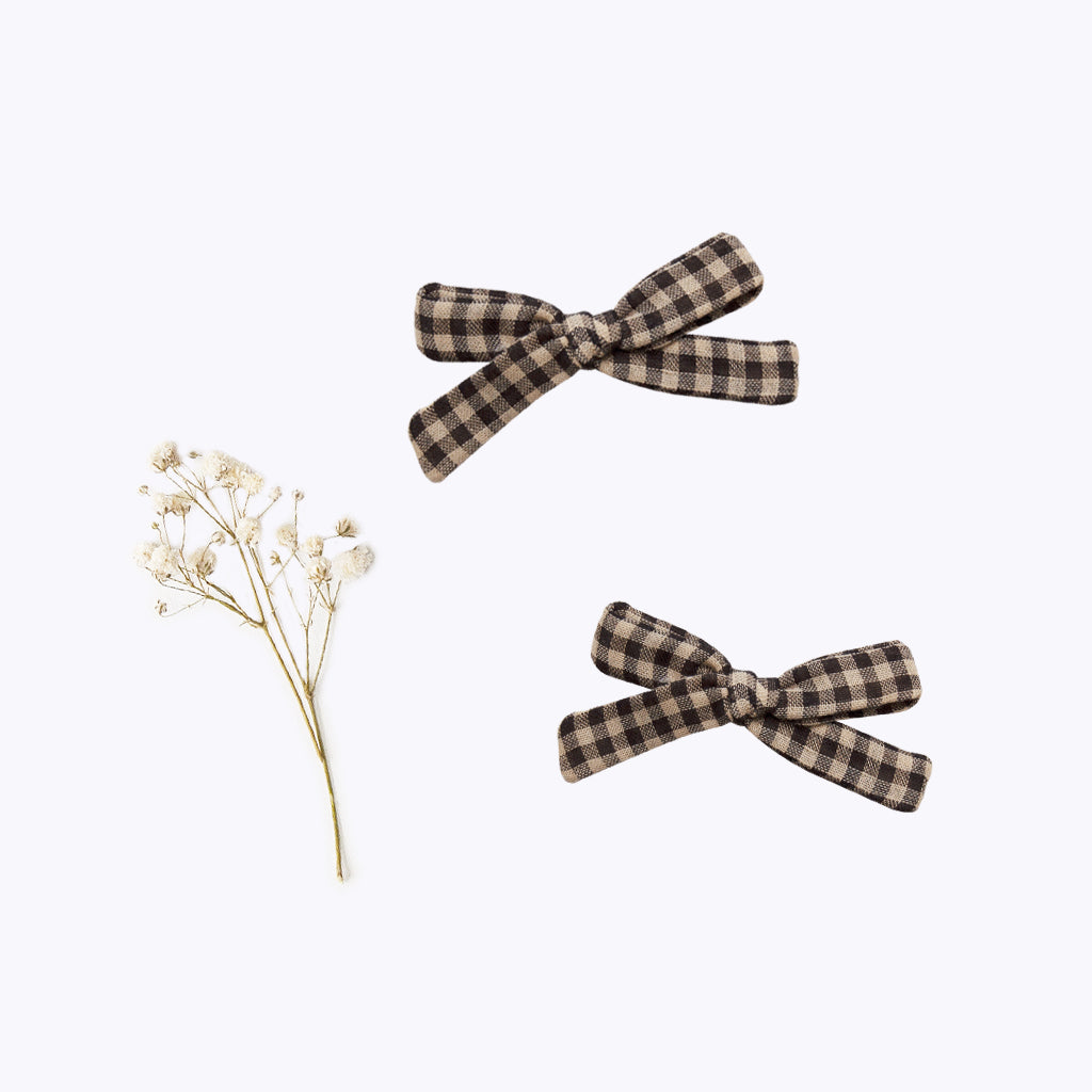 Mini Bow Set - tan/black gingham