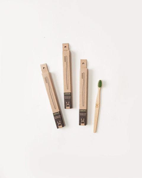 Kids 100% Plant-Based Beech Wood Toothbrush - Green (4 Pack)